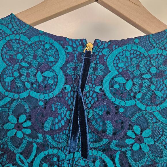 Lilly Pulitzer Georgi Lace Puff Sleeve Dress 4 Valencia Teal Blue Mini Sheath - Picture 9 of 12